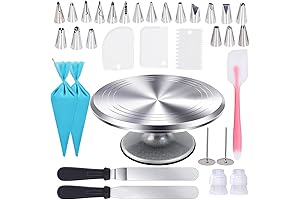 Uten 12-Inch Cake Turntable Cake Decorating Supplies Kit, 33 Pcs Rotating Aluminium Cake Stand Set