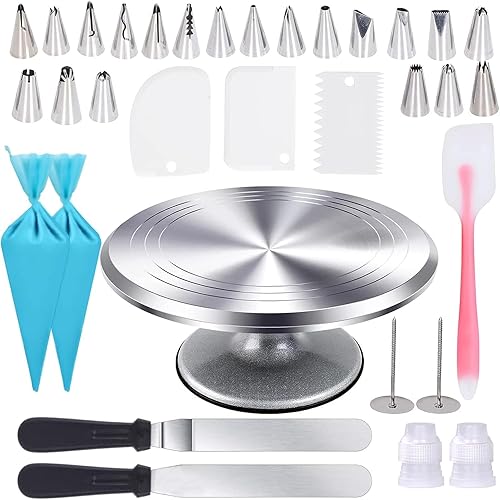 Uten Kit de suministros de decoración de pasteles de 12 pulgadas, 33 piezas de soporte giratorio de aluminio para tartas, herramientas para hornear disponible en Yaxa El Salvador