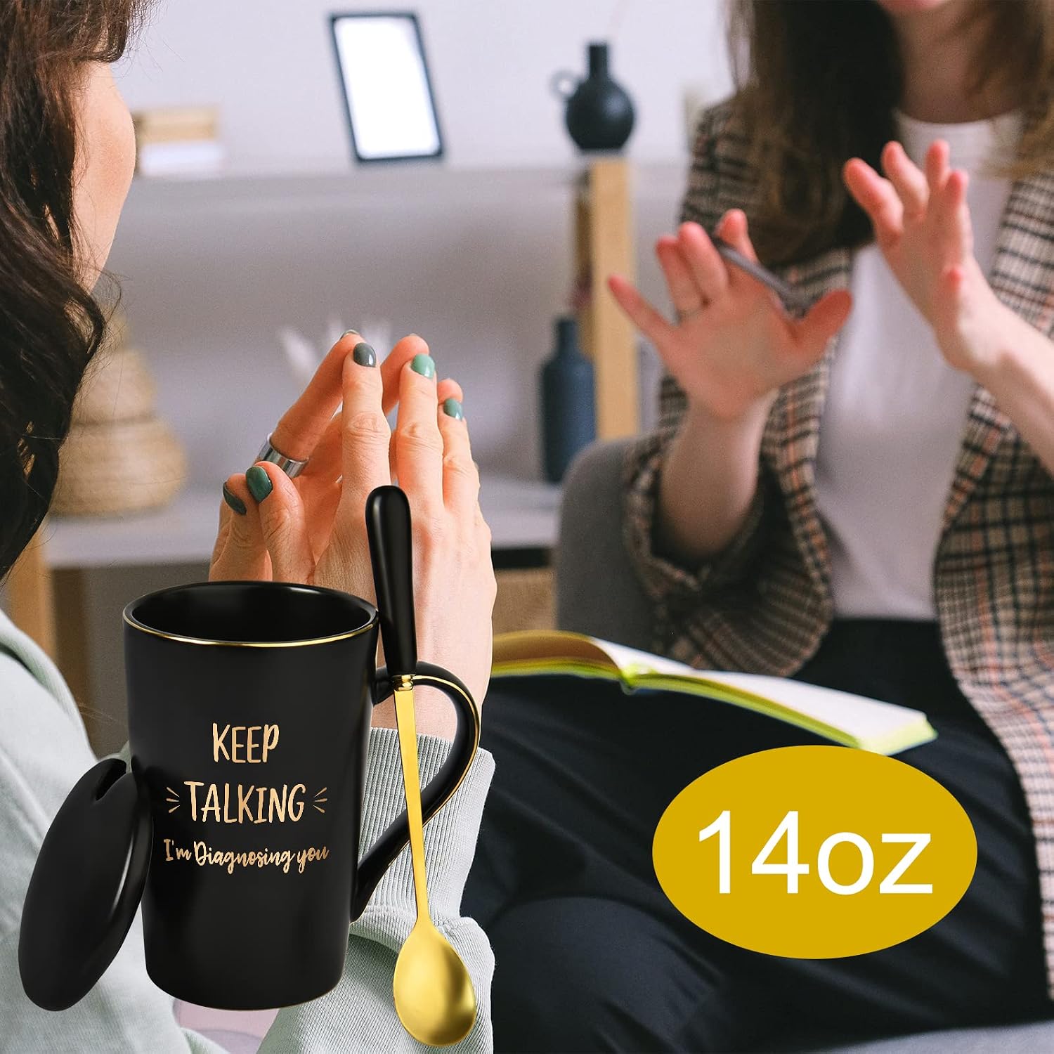 Cabtnca Keep Talking I'm Diagnosing You Mug, Therapist & Psychologist Gifts, Mental Health Gift Mug, 14 Oz Black image 4