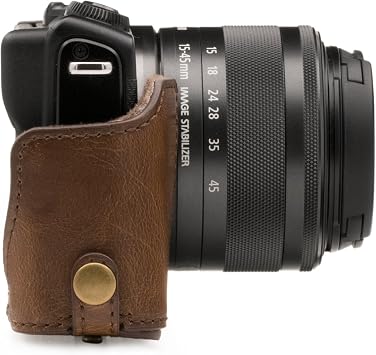 MegaGear Canon EOS M100, M200 (15-45mm) Ever Ready Leather Camera Case and Strap, with Battery Access - Dark Brown - MG1326