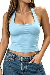 ForeFair Racerback Tank Tops for Women - Double Lined Crop Square Neck Top Sleeveless Basic