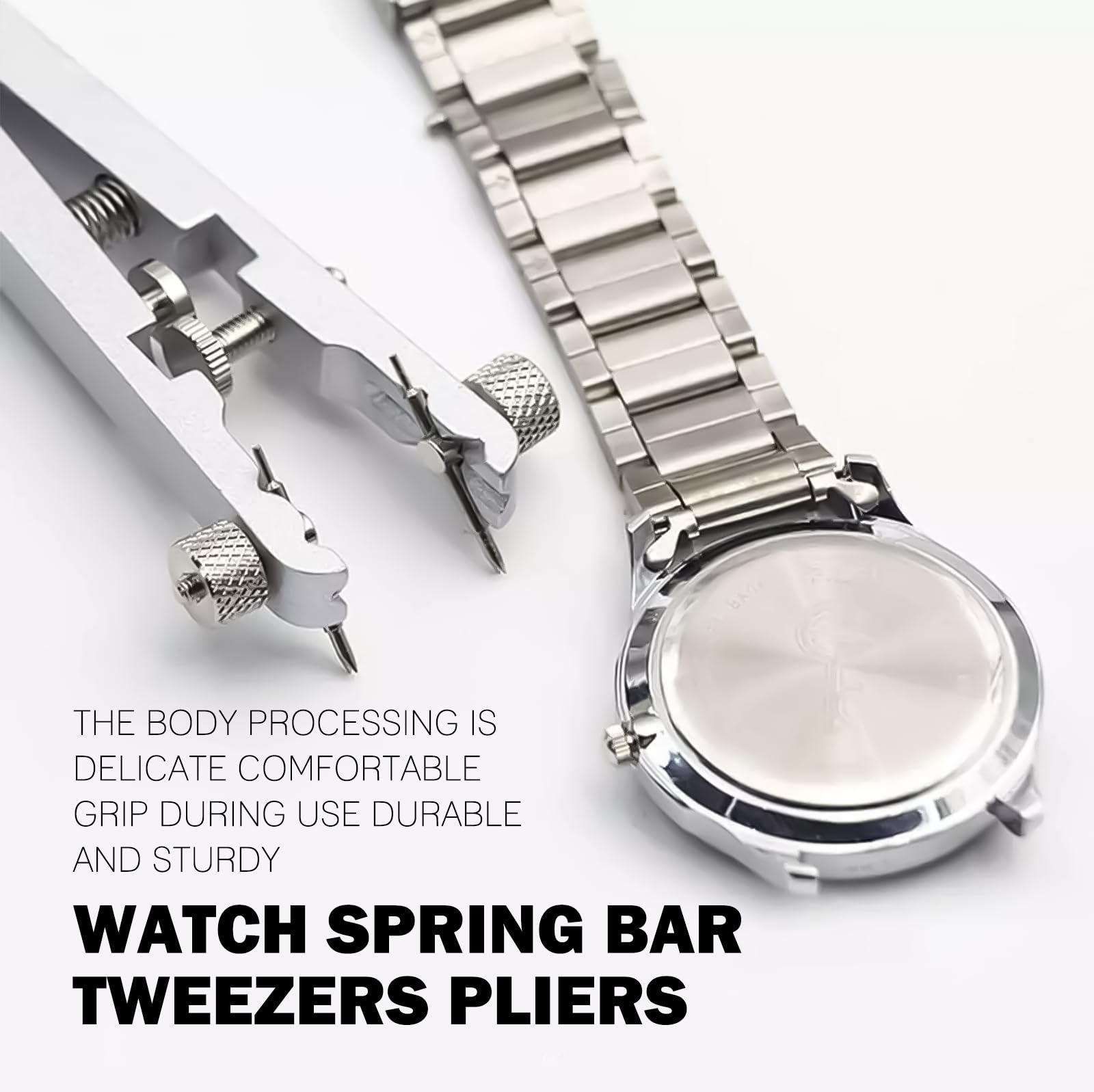 Uhrenfederzange, Werkzeugset, Uhrenarmbandzange mit 10 Spitzen, Stiftleiste, Pinzette, Werkzeug zum Zerlegen und Ersetzen von Uhrenarmbändern (Silber)