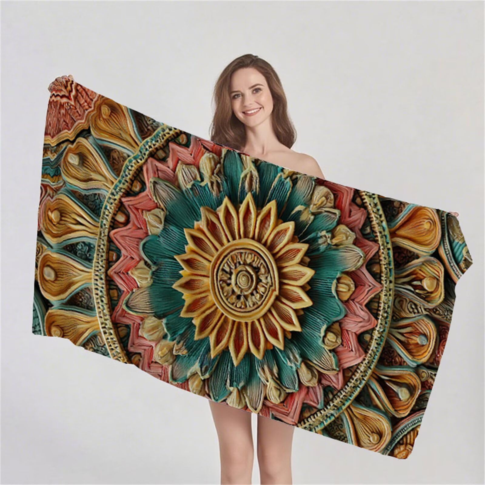 Telo Mare Microfibra 90x180 cm Telo Mare Grande, Asciugamano Palestra Assorbente Asciugatura Rapida, Asciugamano Mare Antisabbi Stuoia Spiaggia per Piscina, Campeggio, Viaggio - Mandala Rosa G1-928