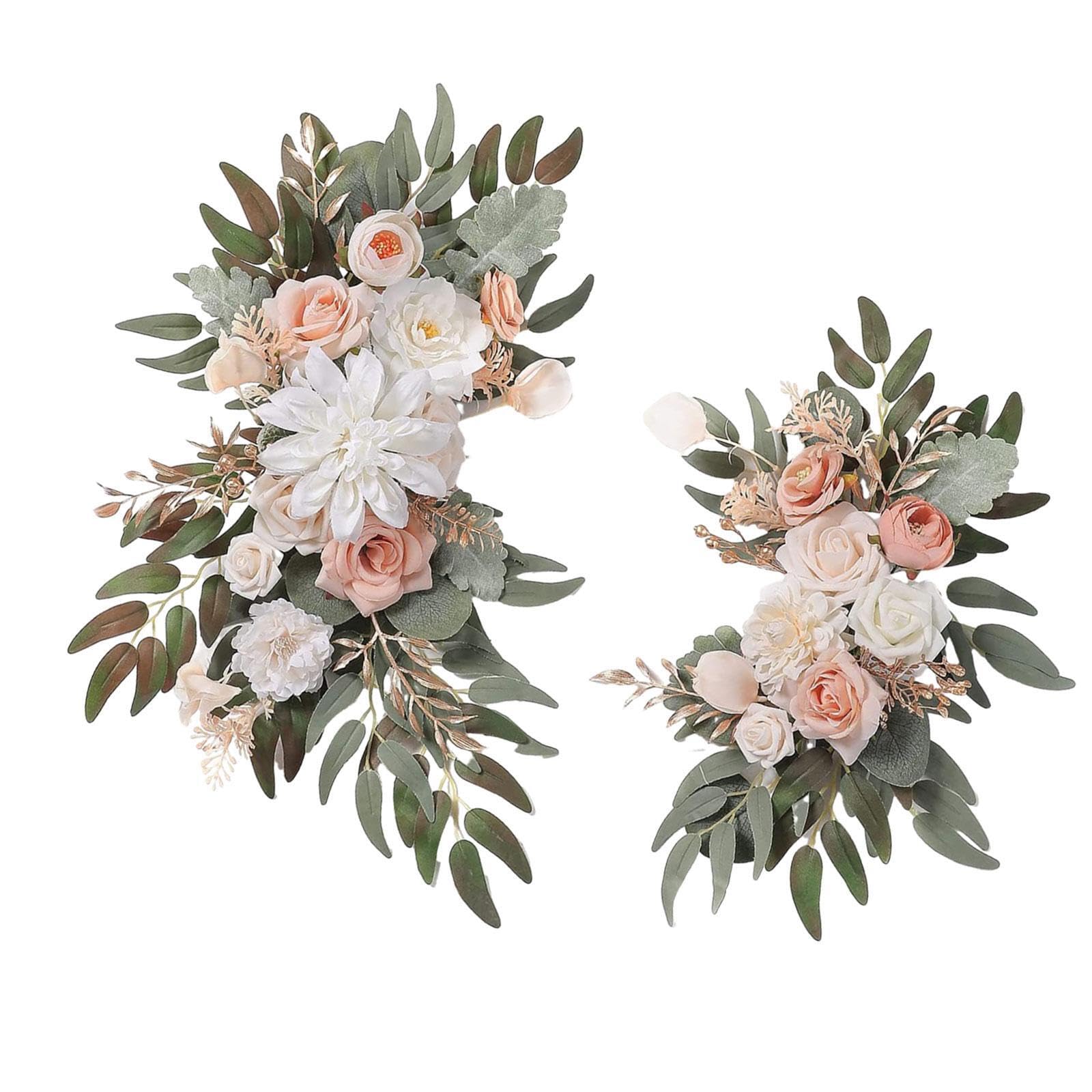Auyxssz Champagne White Graceful Wedding Flowers With Green Leaves Swag Unique Silk Flower Arrangement Celebrating Love And Joy Wedding Artificial Flowers With Green Leaves,