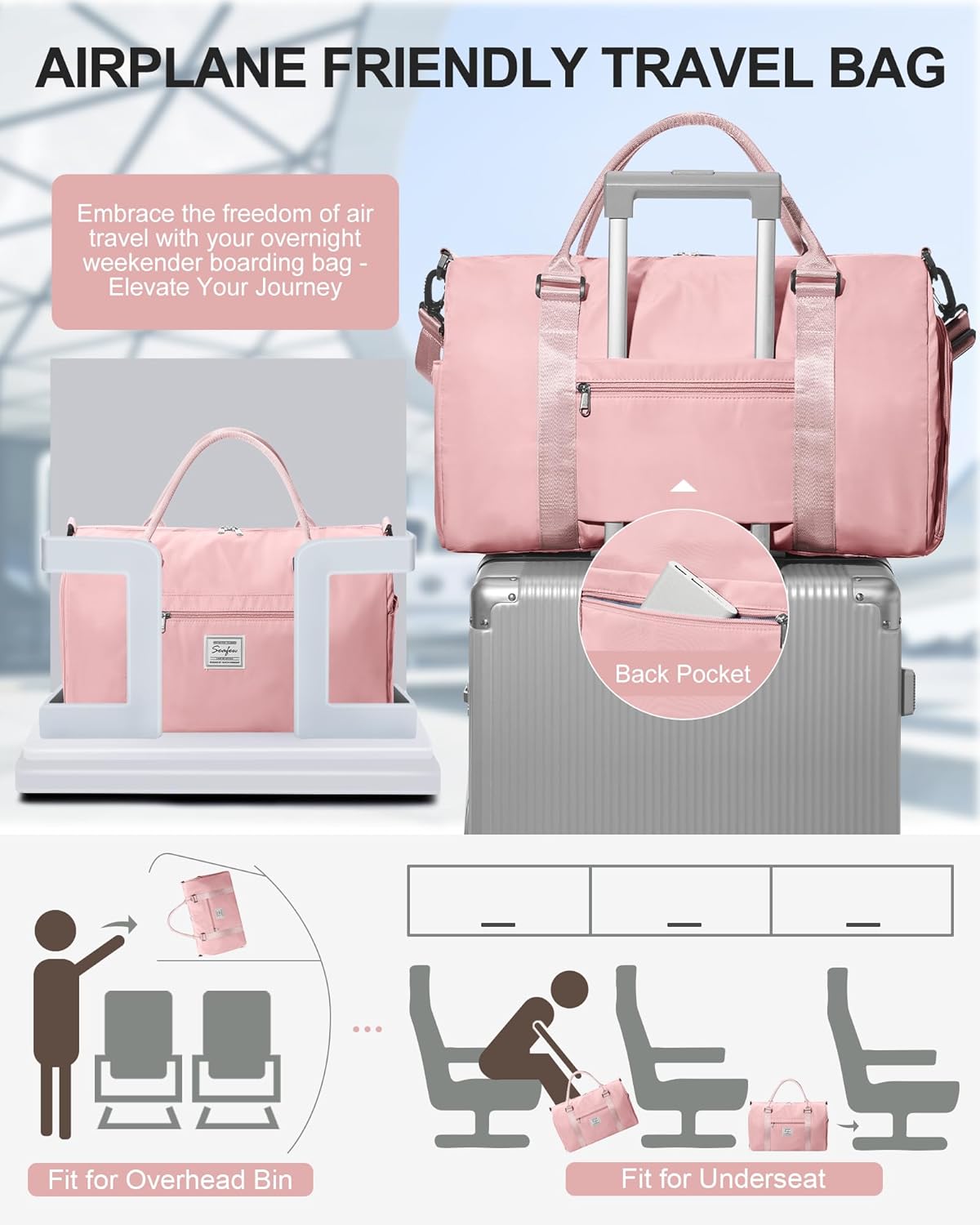 Gym Bag Womens,Travel Duffel Carry on Bag Sport Tote Bag Weekend Overnight Bag - Image 9