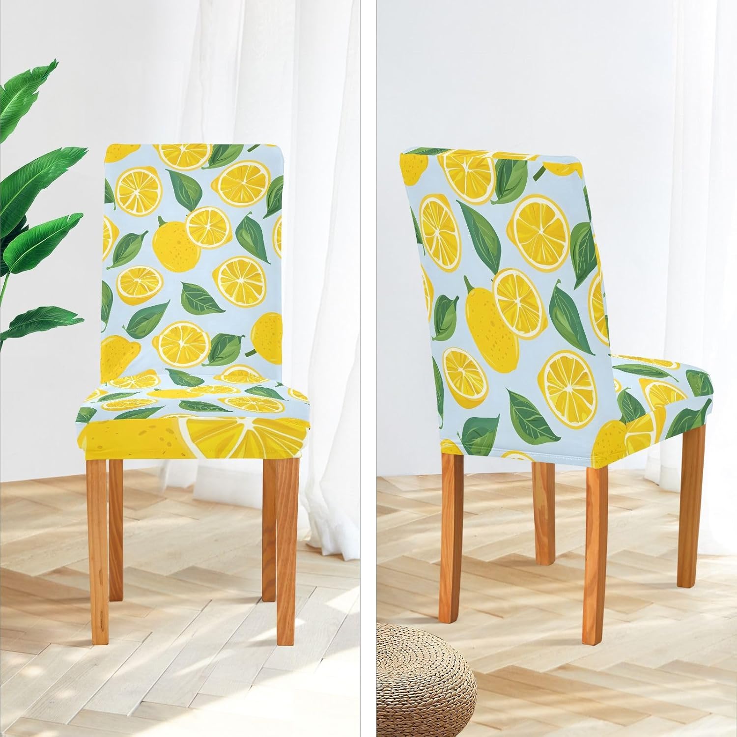 ALAZA Chair Covers for Dining Room, Lemon on Blue Stretch Chair Cover Sets Chair Protector Removable Washable for Ktichen Restaurant Hotel