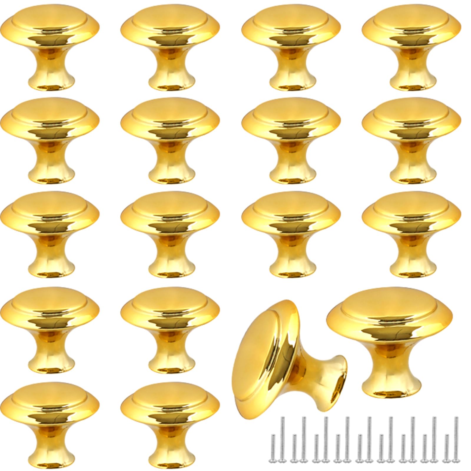 Romeda 18 Pieces Drawer Knobs, 30mm Golden Cabinet Knobs, Drawer Pulls and Knobs, Dresser Knobs, Kitchen Knobs, Dresser Drawer Knobs, Knobs for Cabinets with Screw