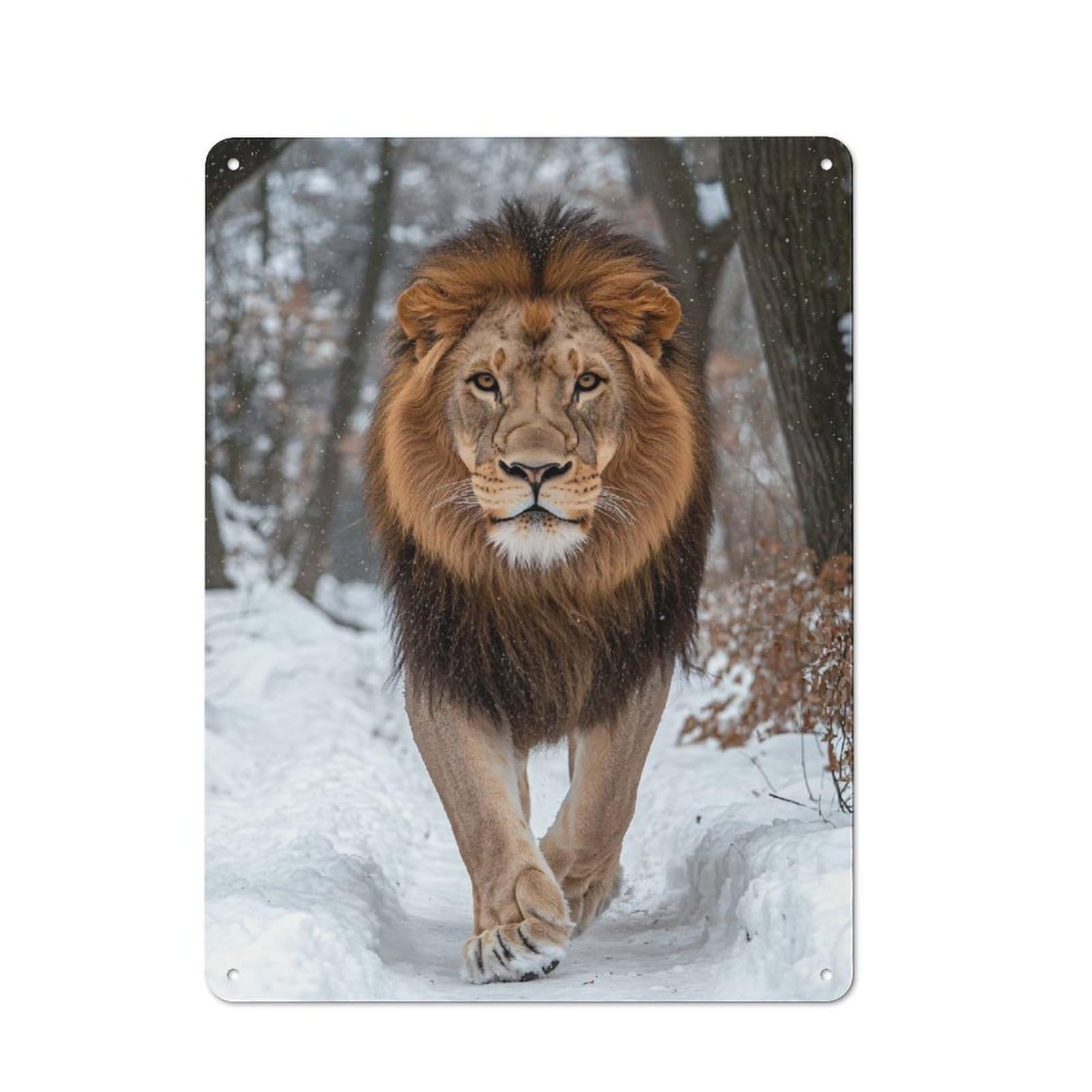 Junmoney Style-11 Garage Style Metal Wall Sign 40X30cm Featuring Lion In Winter, Garage Wall Decor For Garage, Hobby Room, Office Or Man Cave