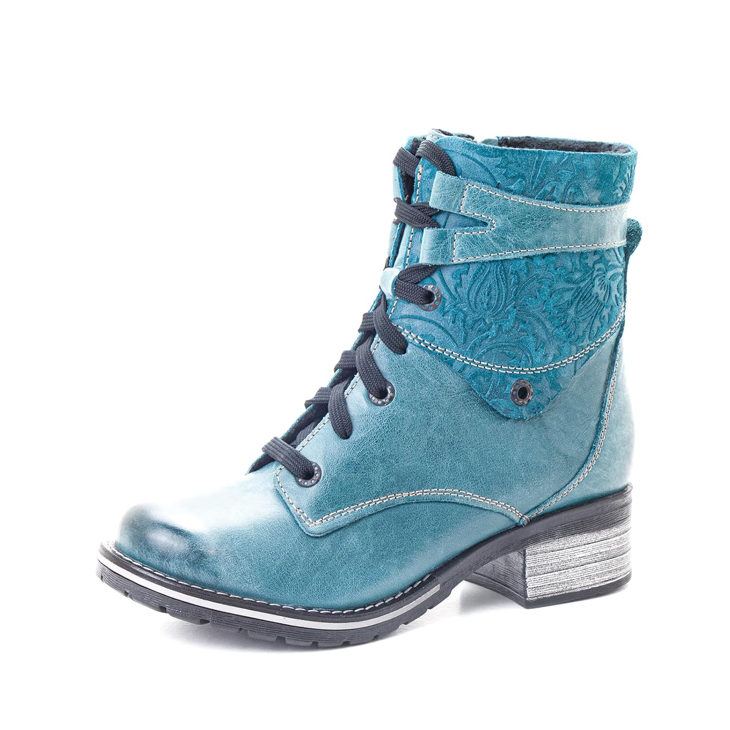 Dromedaris Womens Kara Combat Lace-up Comfort Boot with Inside Zip