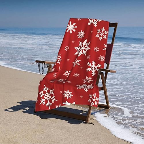 Miniatura 7 de DADABULIU Toalla de baño de Navidad con copos de nieve rojos, toallas de playa suaves y absorbentes, de secado rápido, toalla de calidad de hotel de