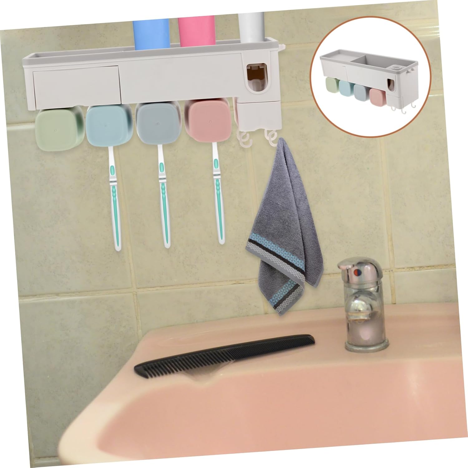 1set Automatic Toothpaste Dispenser Wall-Mounted Toothbrush Organizer Holder for Bathroom Storage Elegant Design for Easy Access and Clutter Space