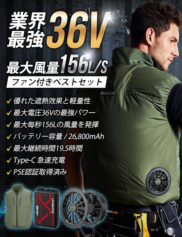 空調服 36V 26800mAh バッテリー 5段階風調節 ファン付きベスト L Amazon.co.jp: [LABCOOL] 【2025ファン付きベスト 36V業界超高