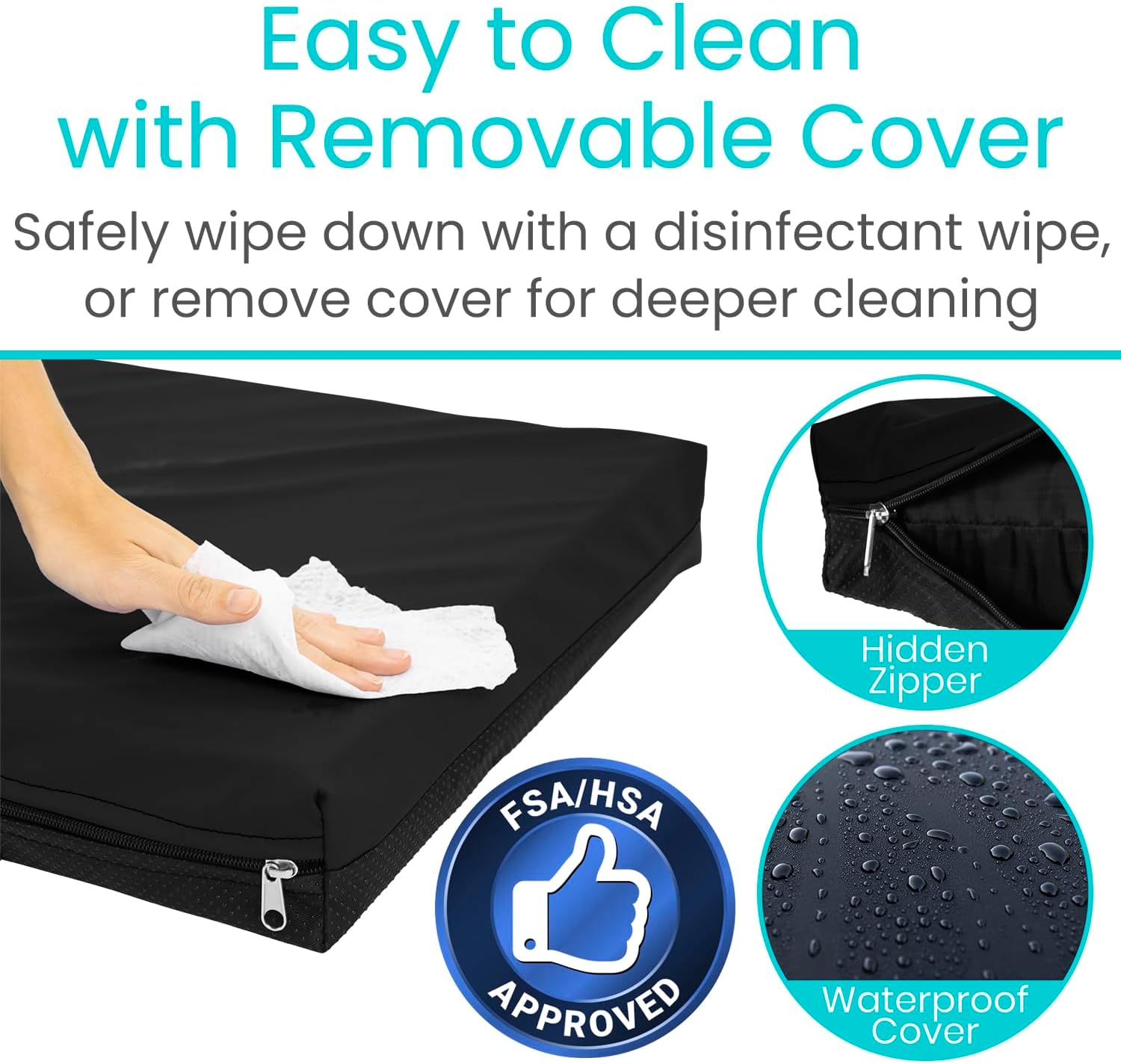 Vive Waterproof Wheelchair Cushion for Pressure Relief (16x16x3) - Washable Cover Incontinence Protection for Elderly Adults & Seniors - Memory Foam Gel Pad for Recliners, Office Chairs, Car, Travel - Image 9