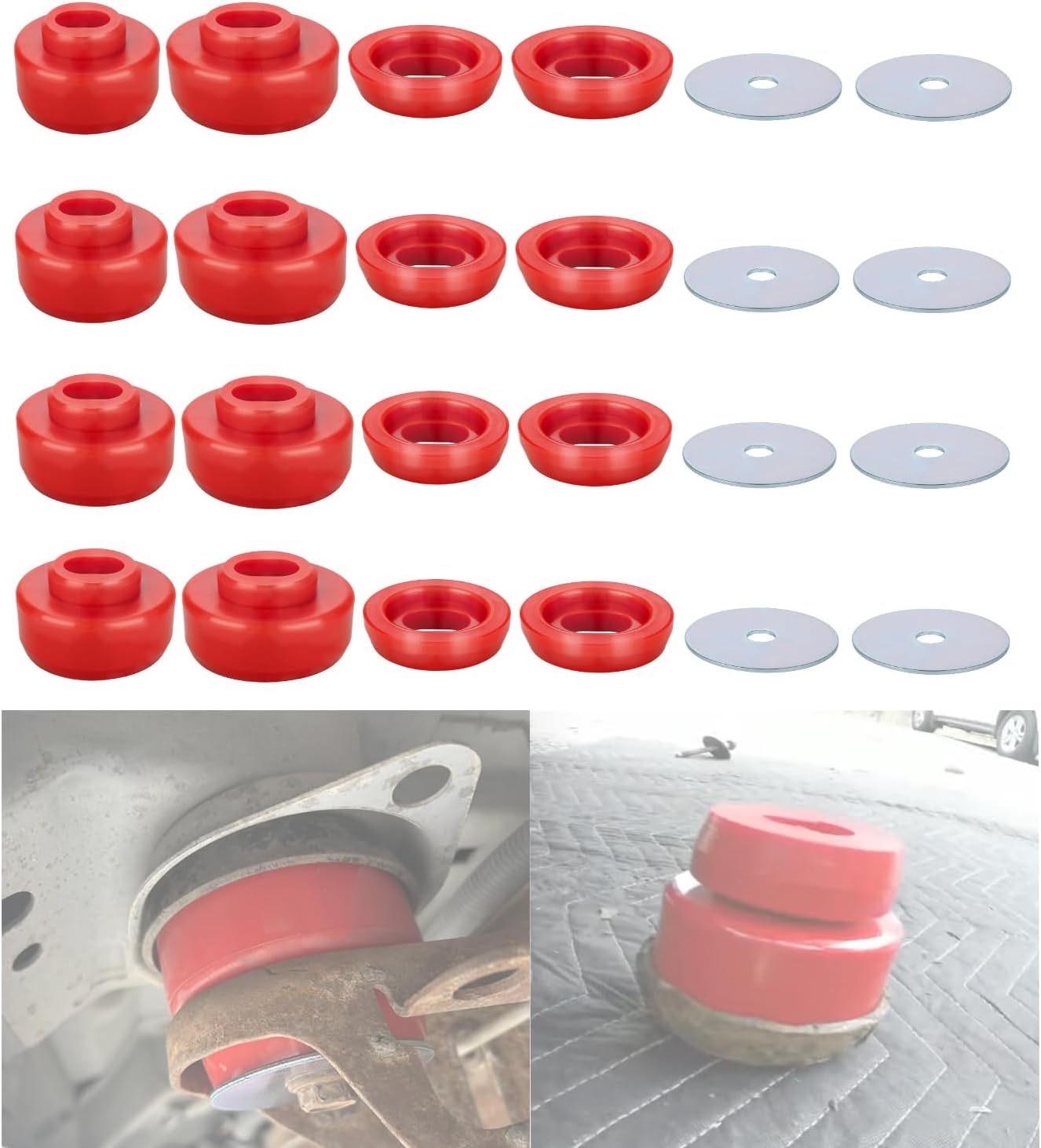 Body and Cab Mount Bushing Kit for Chevy Silverado & GMC Sierra 1500/2500 2WD/4WD 1999-2014 – Polyurethane Body Cab Mounts with Washers (RED, 24PCS), Replace OEM 68106 68107 1163