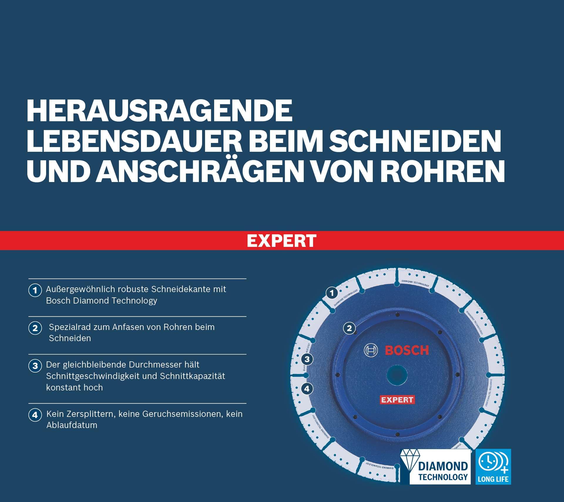 Bosch Professioanl 1x Disco de corte EXPERT Diamond Pipe Cut Wheel (para cortar tubos con acabado biselado, Ø 230 x 22.23 mm, Accesorios Amoladora pequeña)
