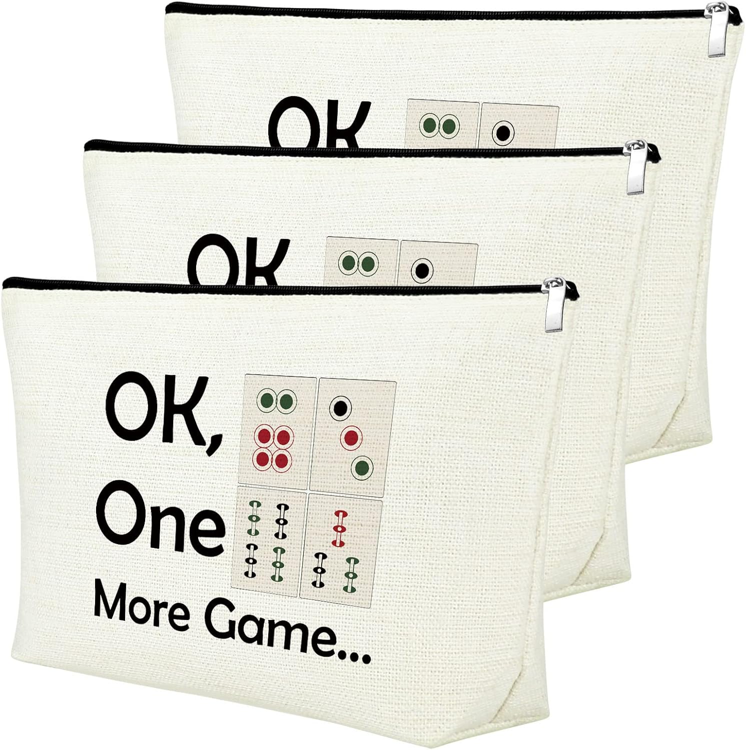 Mxrymvu 3Pcs Mahjong Lovers Gift for Women Makeup Bag Mahjong Player Gifts for Friend Grandma Cosmetic Bag Gambling Present Birthday Christmas Retirement Present for Mom Cosmetic Travel Pouch