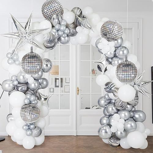 Miniatura 5 de 6 globos de bola de discoteca de 22 pulgadas, globos de aluminio de disco plateado de Mylar de 22 pulgadas, enormes globos redondos 4D de fiesta de