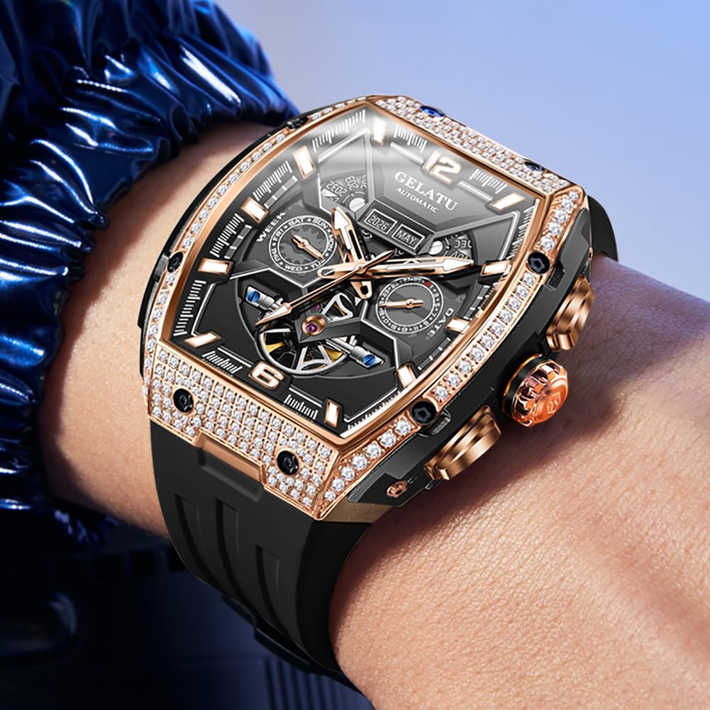 Reloj automático para hombre, diseño de esqueleto mecánico, cristal de zafiro impermeable