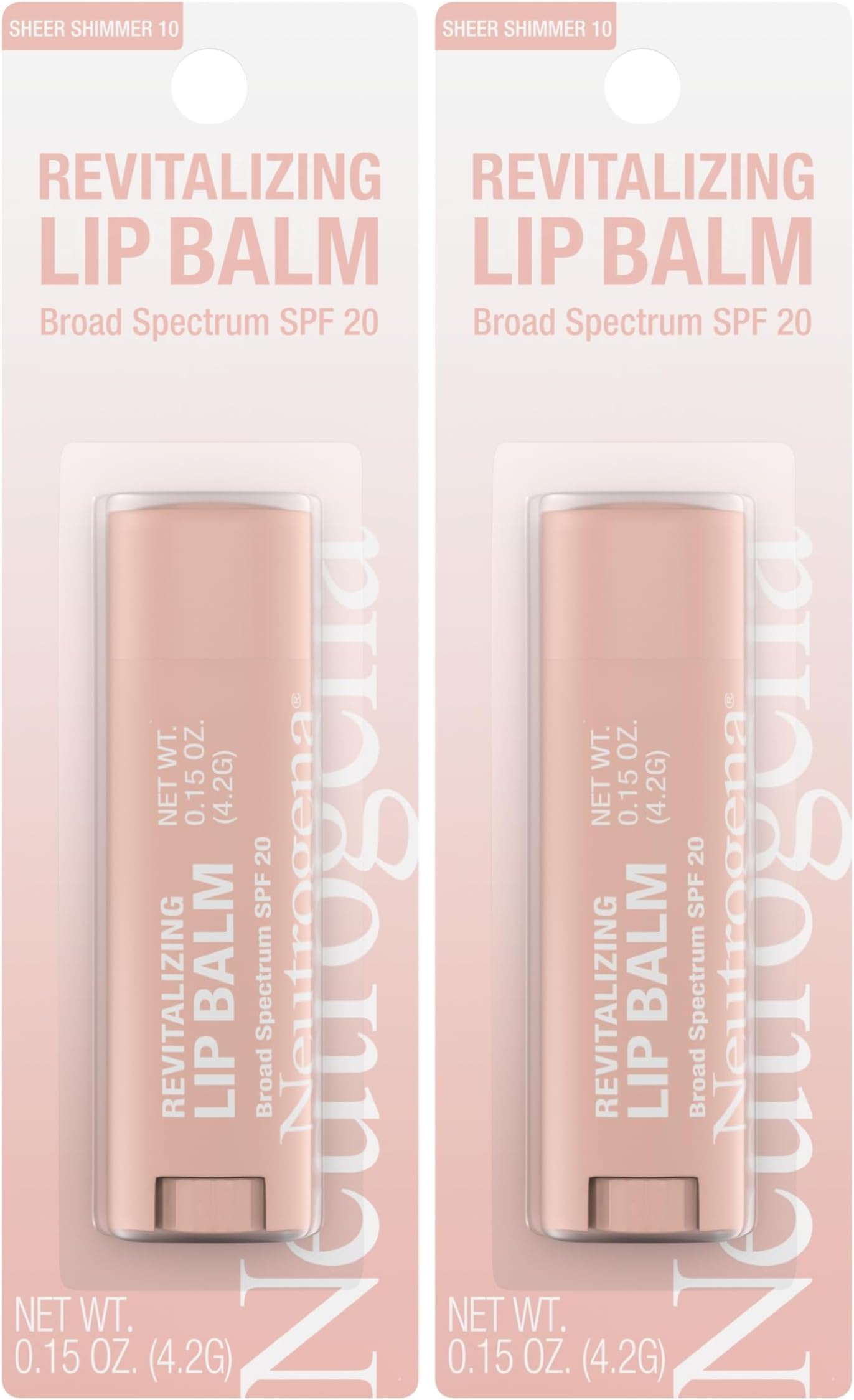 Neutrogena Revitalizing Tinted Lip Balm Broad Spectrum SPF 20 Sunscreen, Moisturizing Lip Balm with a Sheer Tint for Softer, Smoother, Healthier-Looking Lips, Sheer Shimmer 10, .15 oz (Pack of 2)