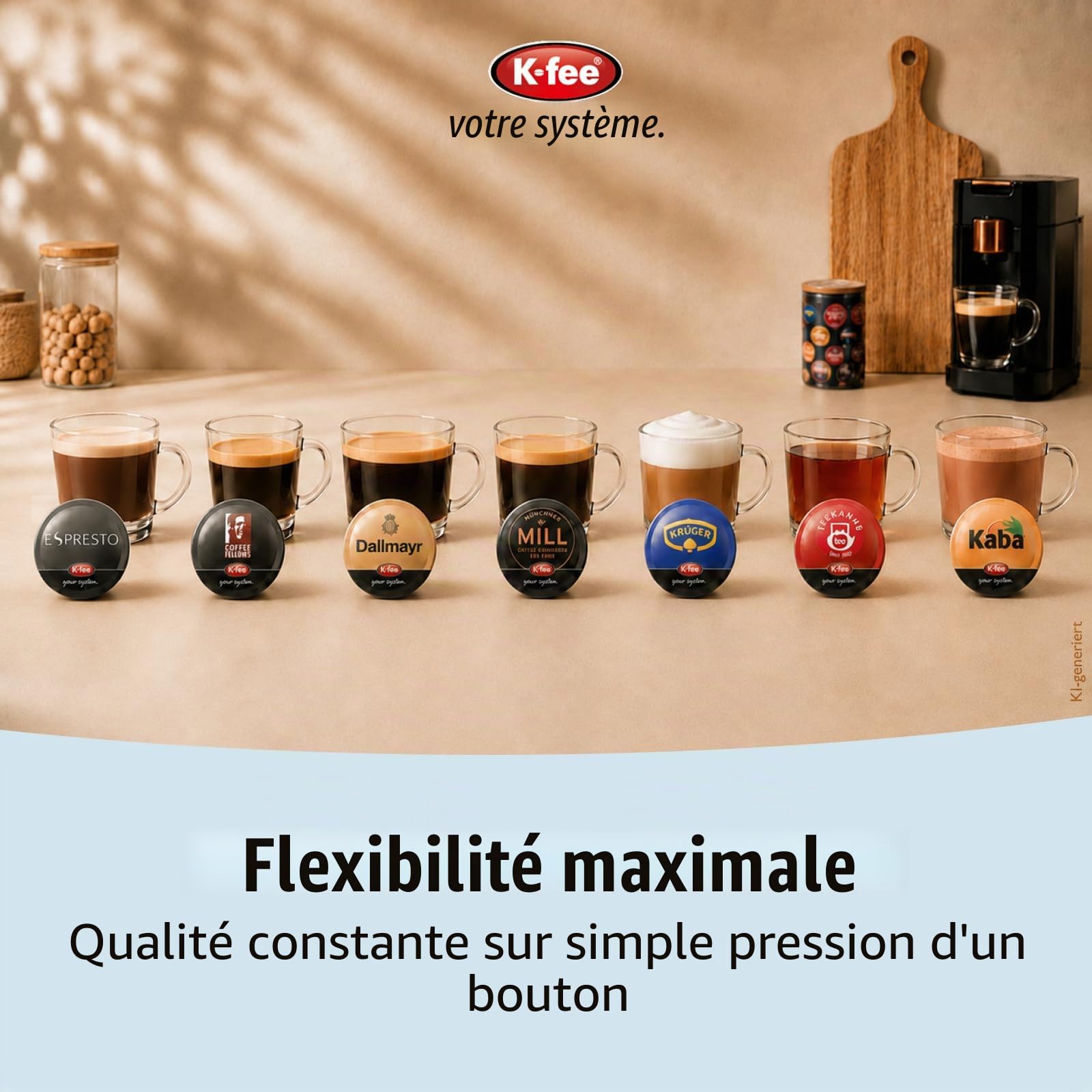 K-fee ONE Machine à capsules pour café, thé et cacao | Machine à café compacte | Chauffage rapide | Réservoir d'eau de 0,8 l | 19 bar | Cuivre noir | Vainqueur du test Stiftung Warentest 2023
