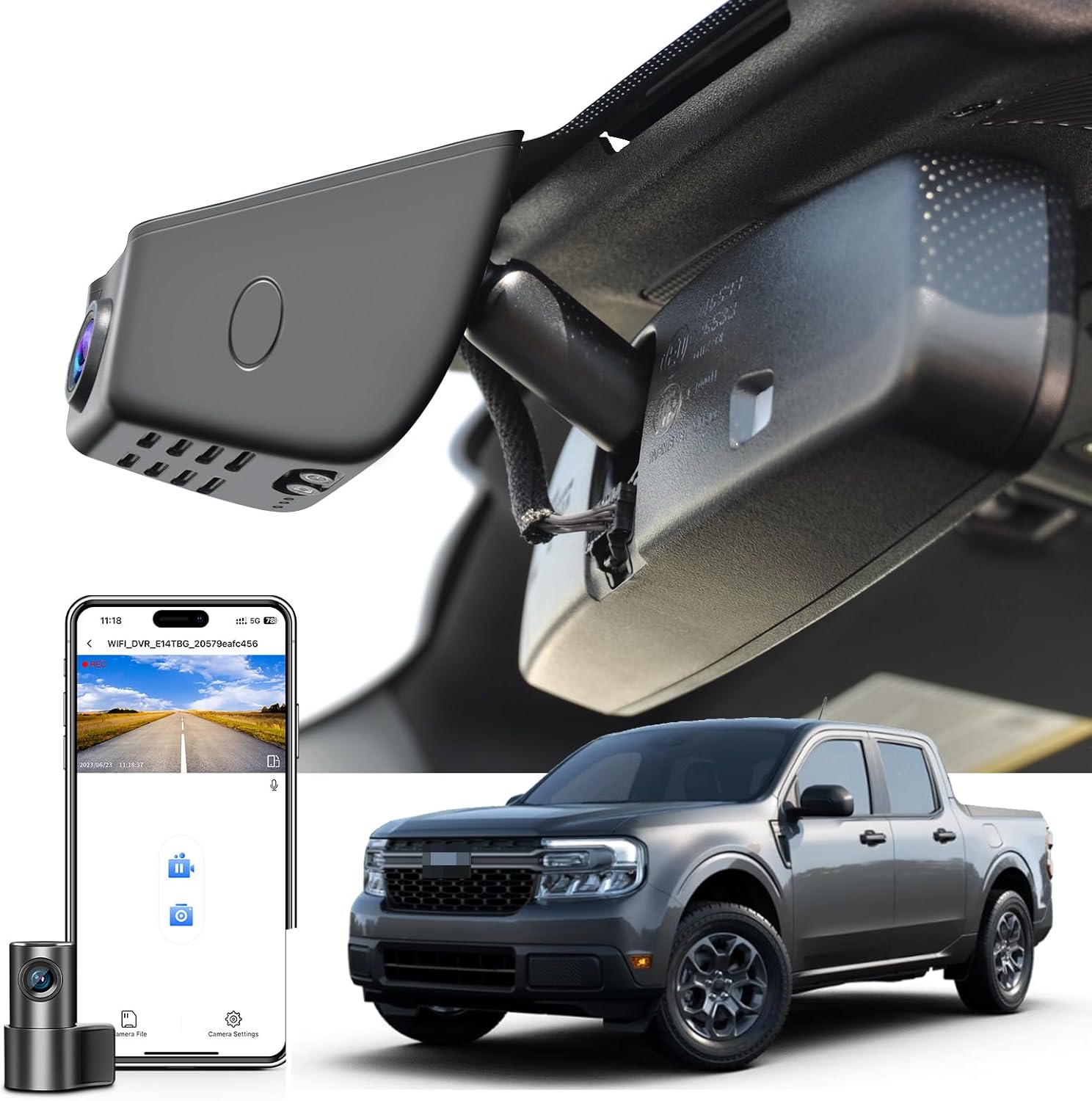 Front 4K and Rear 1080P Dash Cam fit for Ford 1st Gen Maverick 2025 2026(Model B), XL XLT Lariat, Integrated OEM Look, UHD 2160P Video, WiFi & Free App, GPS, 128GB Card
