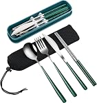 VANRA 3-Piece Ensemble d'ustensiles de voyage portables avec boîtier 18/8 en acier inoxydable Ensemble de coutellerie réutilisable avec couteau à cuillère à fourche pour le déjeuner Camping travail scolaire Picnic (Pink)