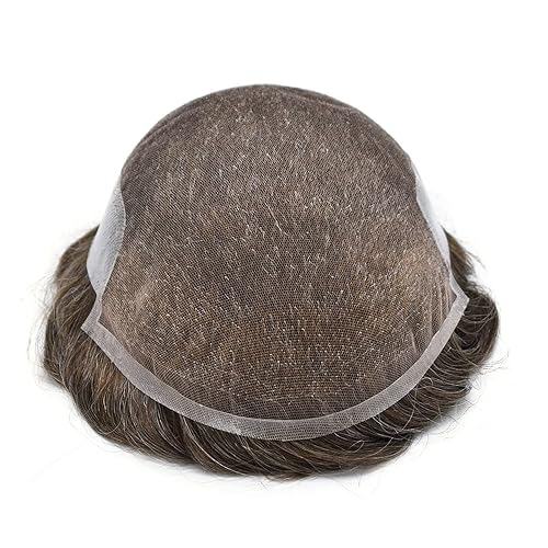 Vista 24 de Mens Toupee Remy sistema de cabello humano para hombres nudo blanqueado tupé pieza de pelo para hombres encaje francés tupé para hombres postizo 7X9