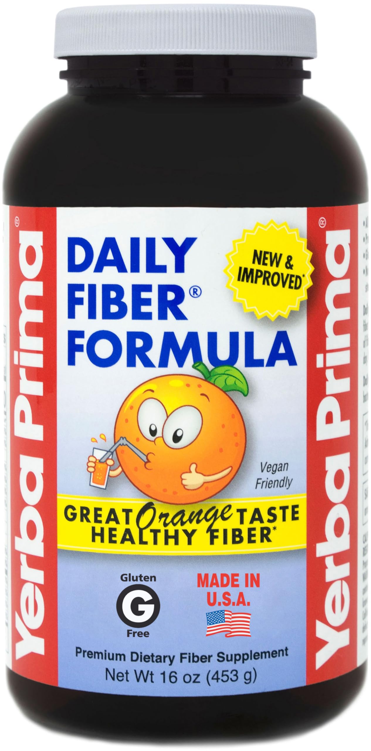 Yerba Prima Orange Flavored Daily Fiber Formula 16 oz Powder - Great Tasting, Premium Bulking Supplement for Regularity Support, Contains 5 Fiber Types, Made in the USA, Non-GMO, Gluten Free