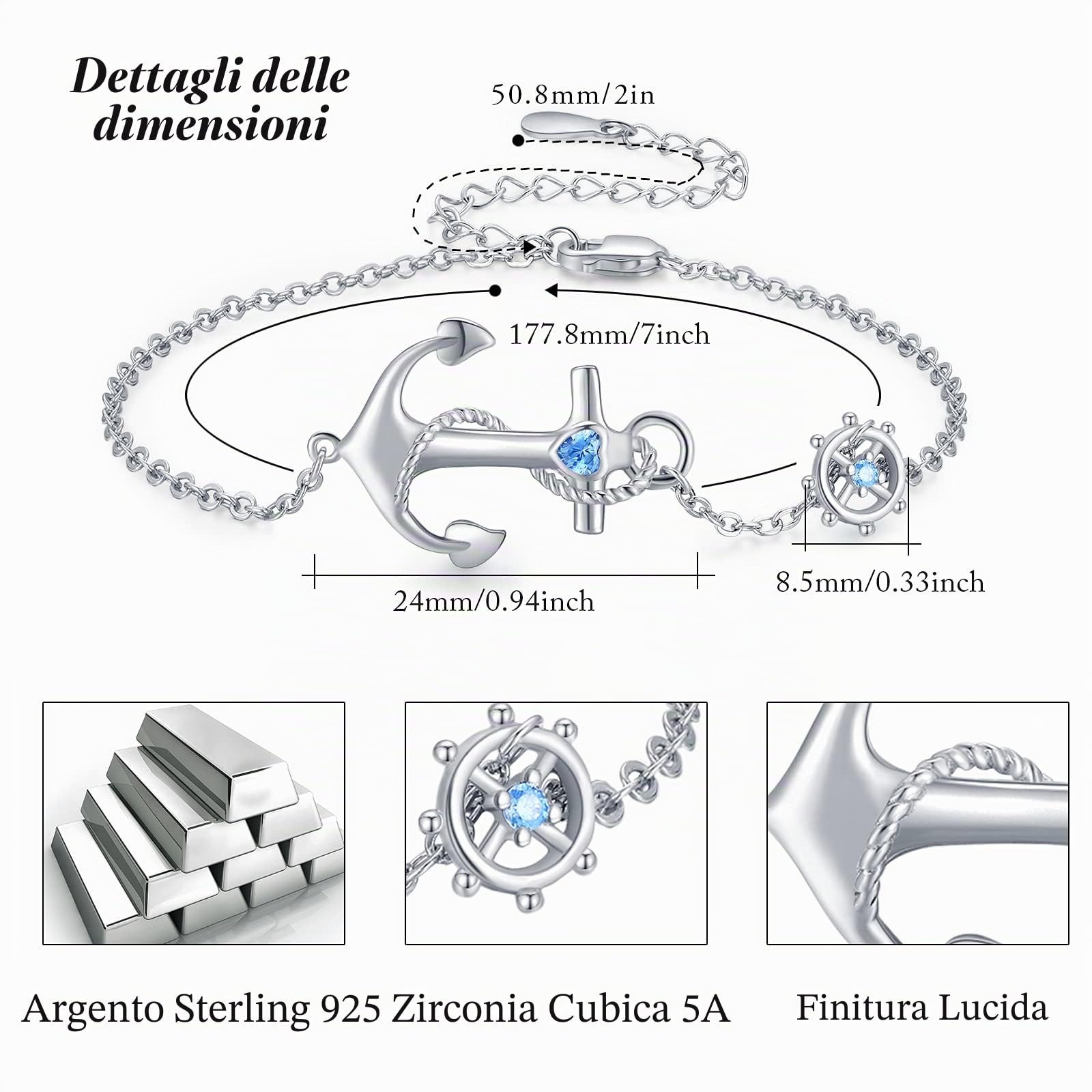 OHAYOO Bracciale con ancora Bracciale con ancora in argento sterling 925 Bracciale nautico Gioielli da marinaio Gioielli con ancora Regali per le donne Best Friend