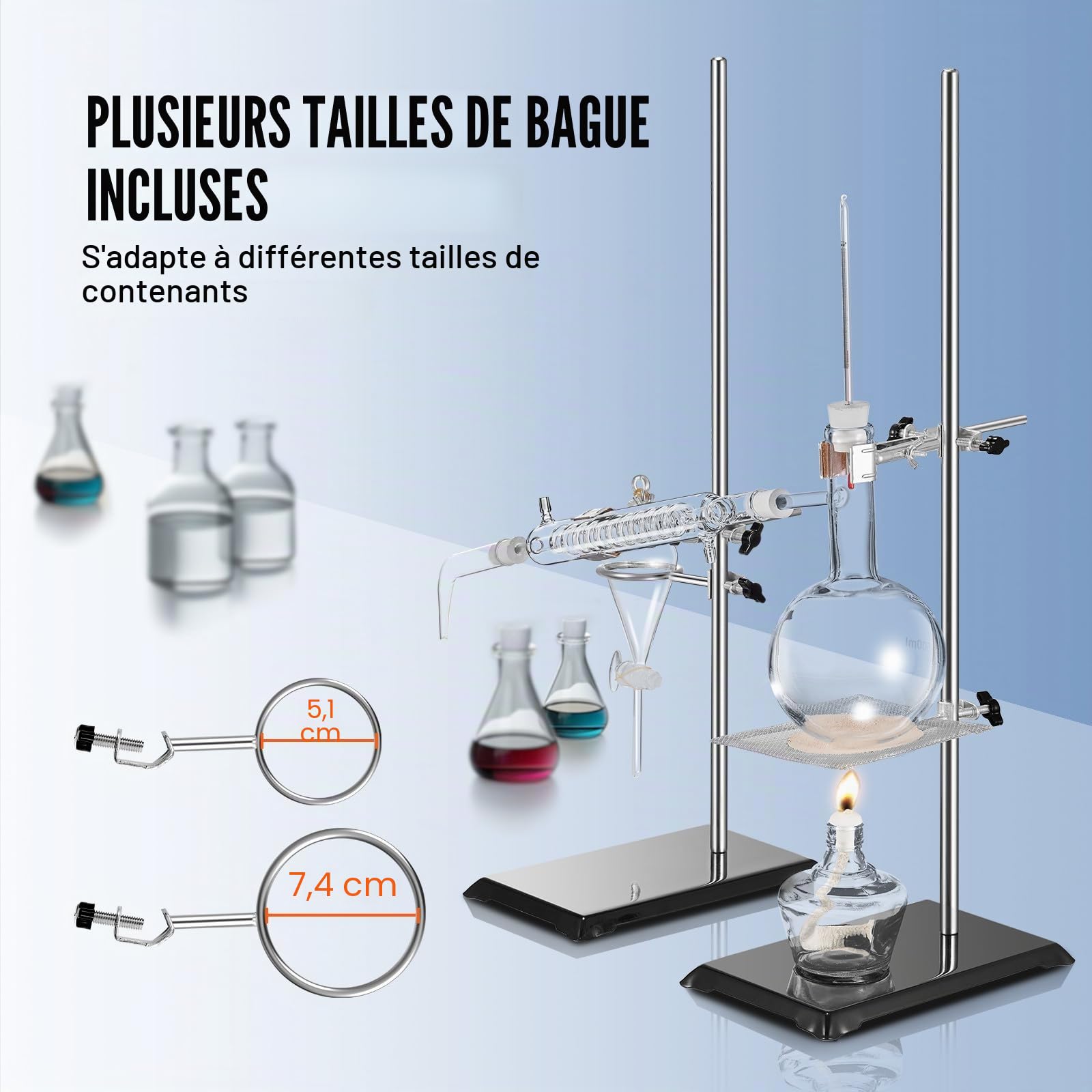 VEVOR Support de Laboratoire, 2 Ensembles de Supports de Cornue de Laboratoire, en Acier, Tige de 60 cm et Base en Fonte de 21x13,5 cm, avec Pinces pour Flacons, Burettes et Pinces Croisées Médecine