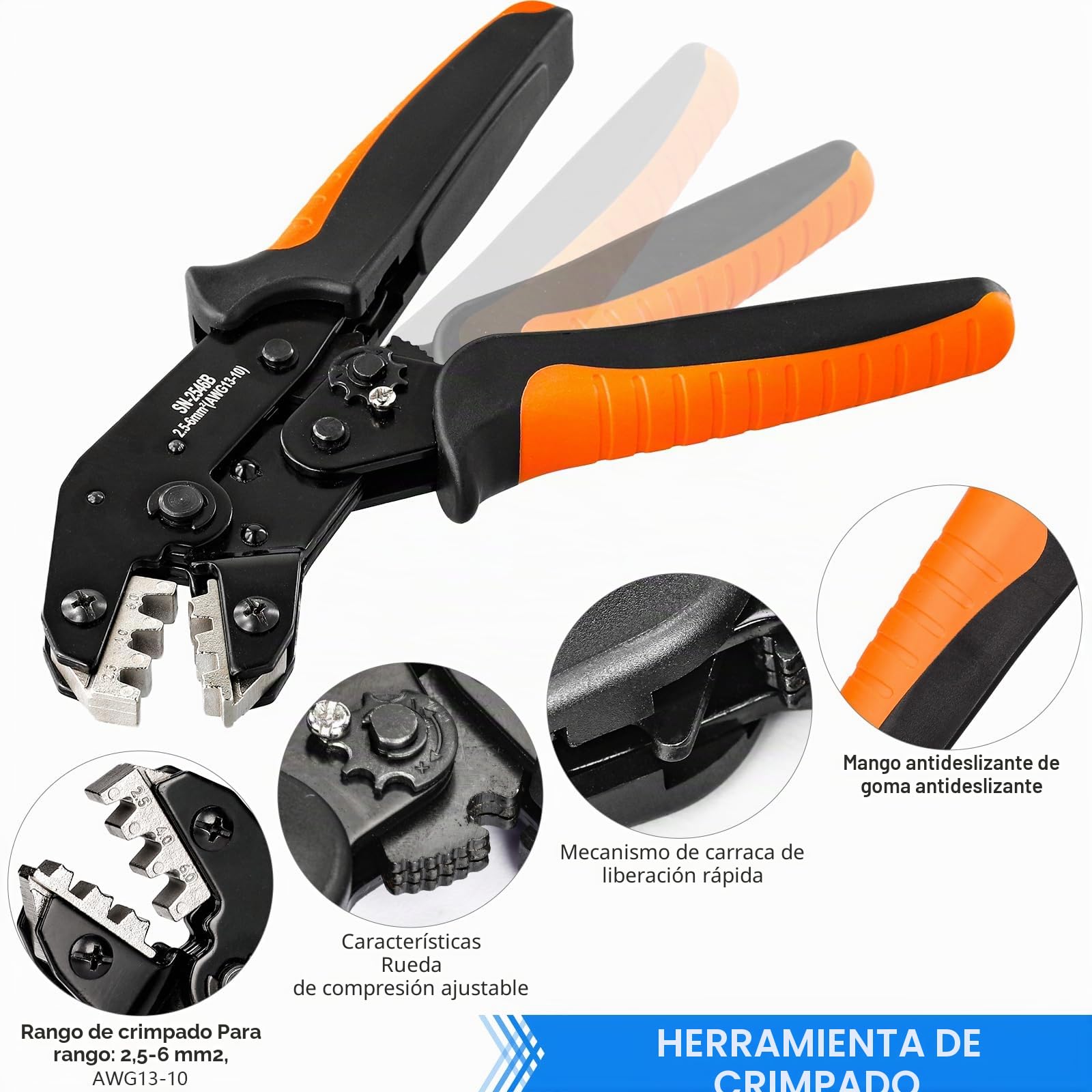 Juego de Herramientas de Crimpado Solar 2,5/4/6 mm², 12 pares Conectores Macho Hembra, Alicate de Engaste