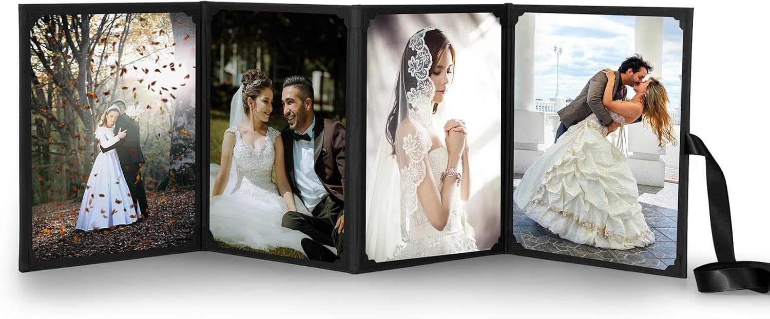 4 Folding Photo Album Picture Collage Frames Black