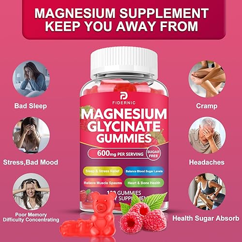 Miniatura 4 de Gomitas de glicinato de magnesio 600 mg  Suplemento de magnesio y potasio sin azúcar con malato de magnesio, vitamina D3, B6 y CoQ10 para adultos y