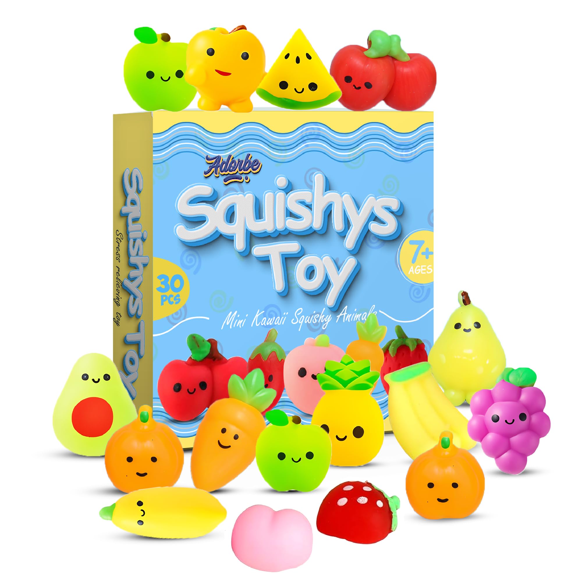 30Pcs Mochi Squishy Toys in Different Shapes | Lightweight | BPA Free | Squeezable | Portable | Washable | For all Ages Stress Relief | Gift Toys (Fruits + Vegies)
