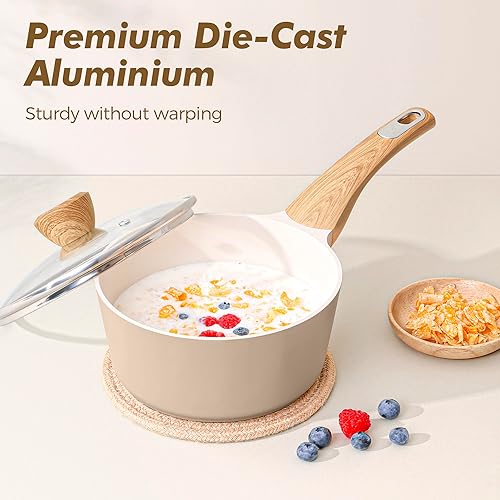 Miniatura 6 de SENSARTE Juego de utensilios de cocina de cerámica antiadherente de 14 piezas, juego de ollas y sartenes saludables, juego de cocina no tóxico, gris