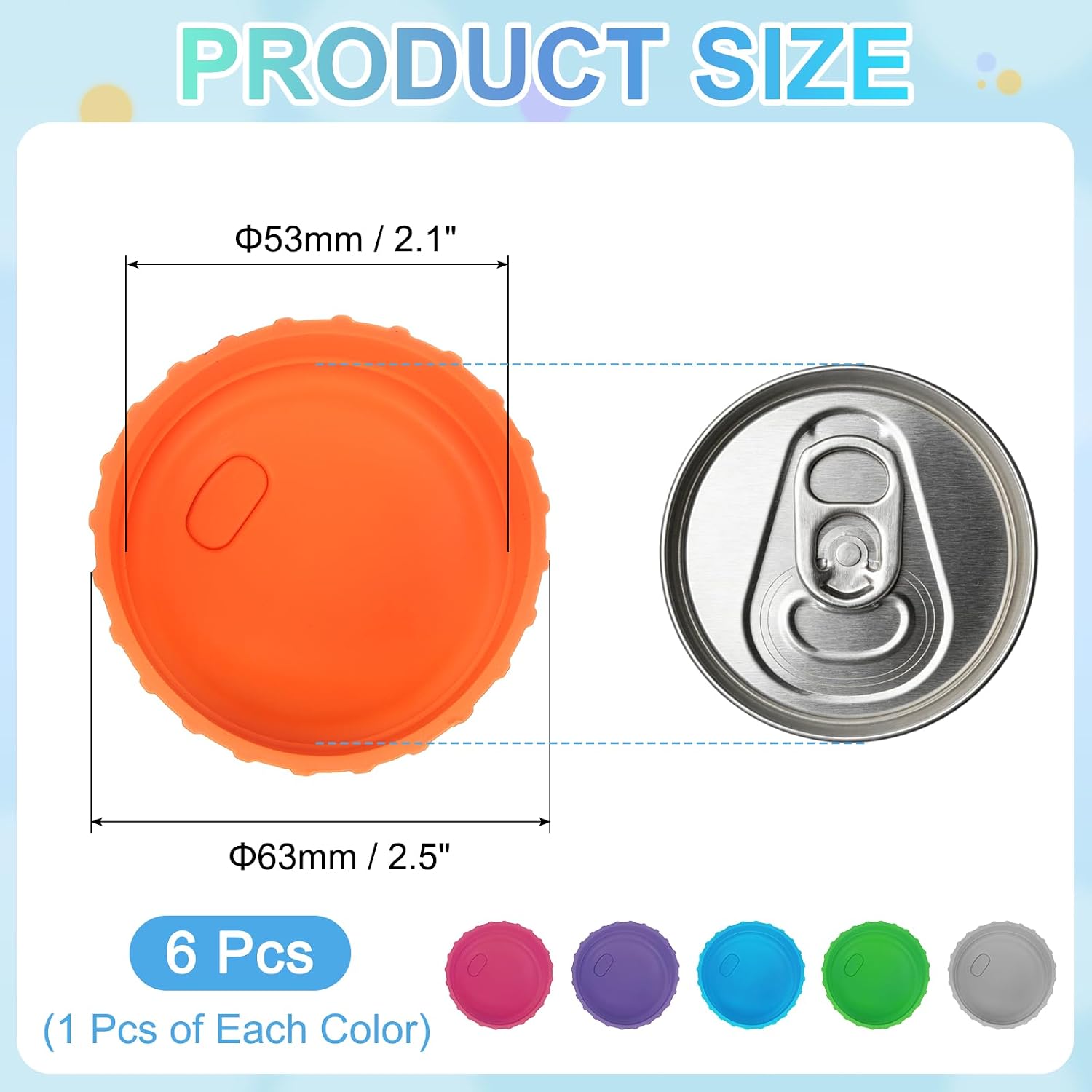 PATIKIL Silicone Soda Can Lids, 6 Pack 1" Height Reusable Soda Can Cover Stopper Protector Covers for Beer Drink Juice Beverage, Fits Standard Cans, 6 Colors