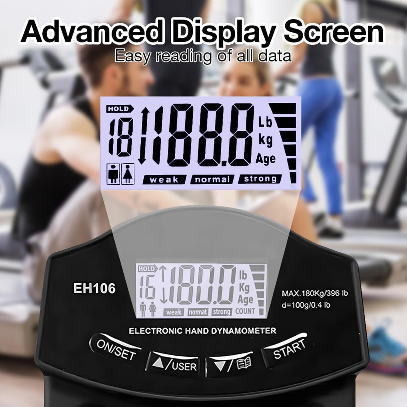 Medidor de mano digital, dinamómetro de mano, manómetro portátil, 180 kg