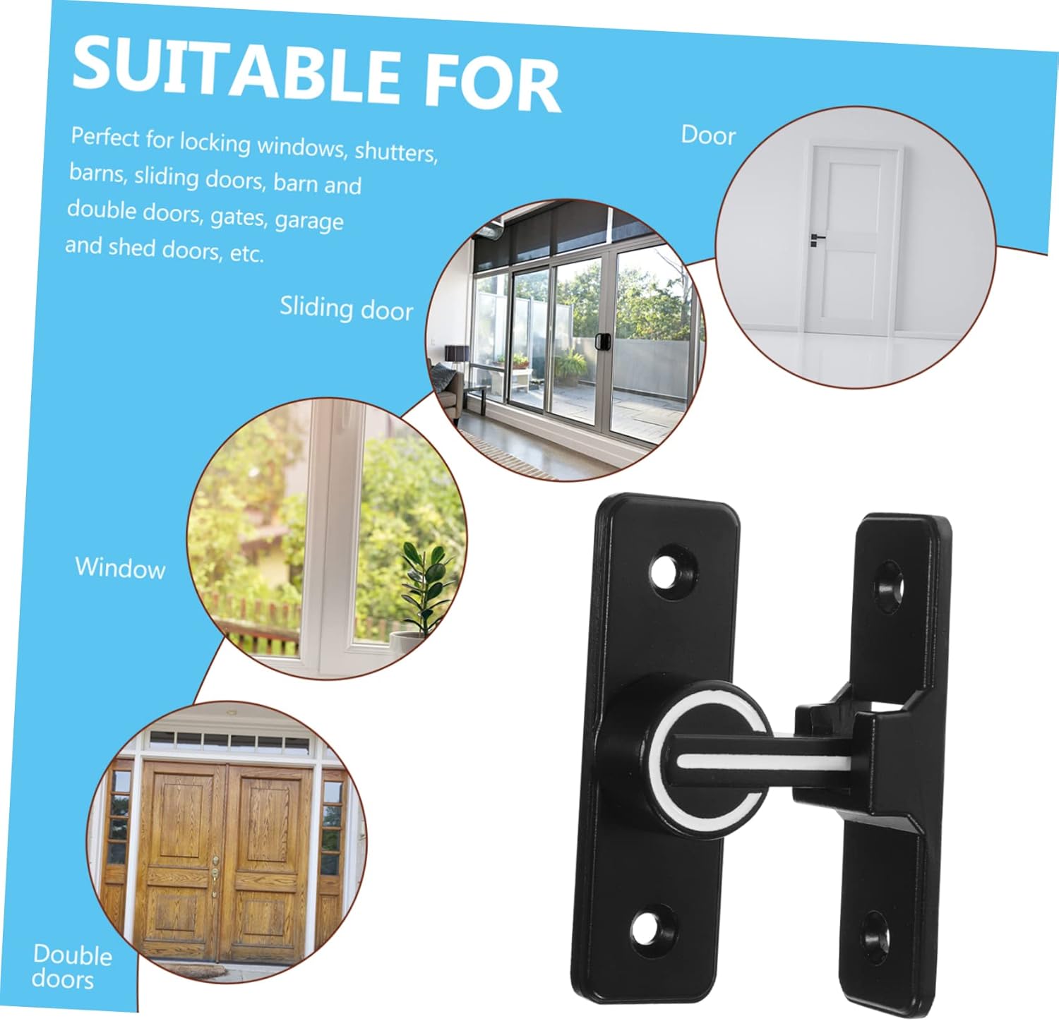 Gate latch,gate lock, Sliding Barn Latch Front Door Knobs Bathroom Ball Lock Door Blocker Latches Fingerprint Door Knob Hotel Door Locks Screen Door Lock Door Sliding Lock Shine Stainless Steel Travel