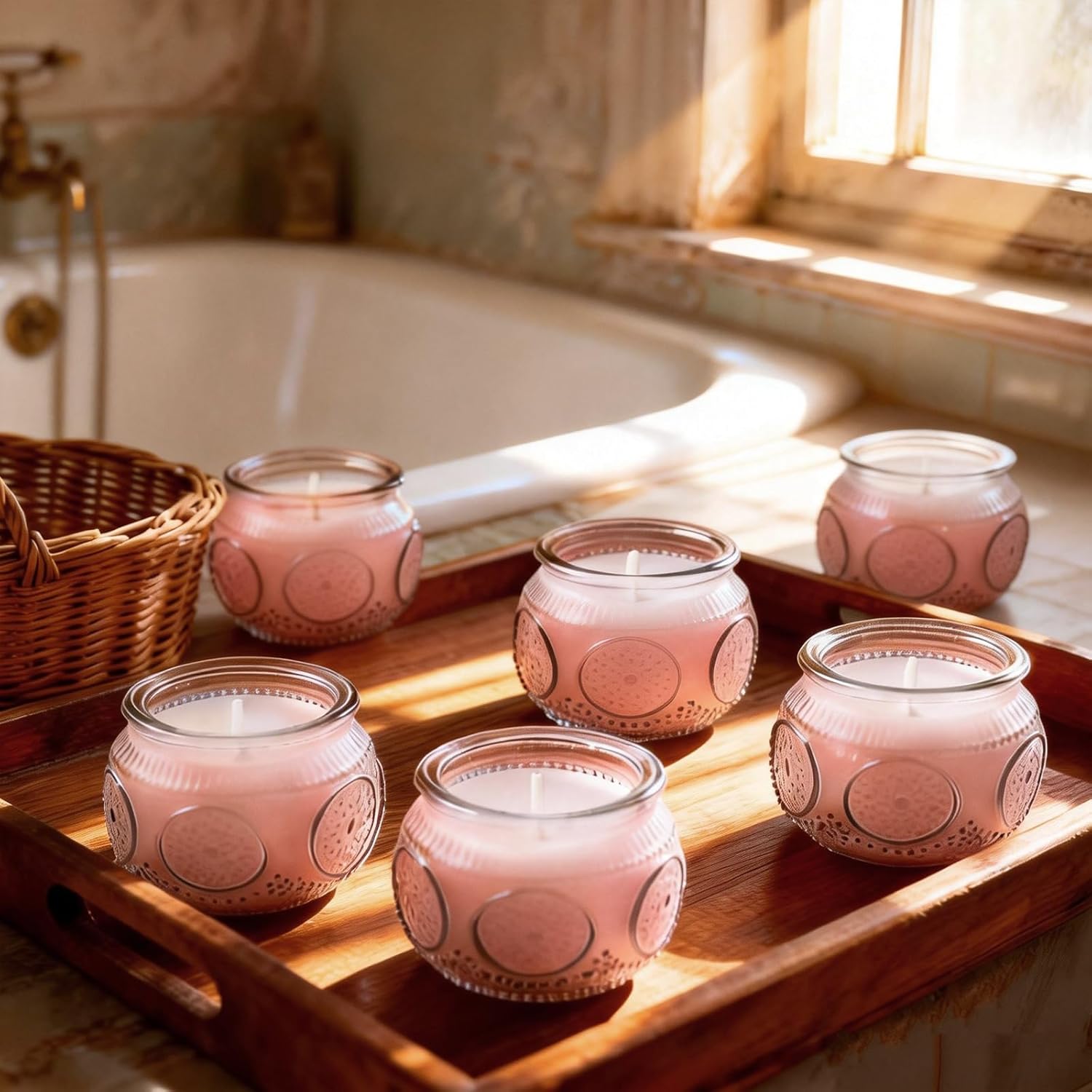 24 Pack of 4 Oz Mini Soy Candles, Rose Scented Candle Set in Vintage Pink for Home, Gifts, Party Favors, Spa & Relaxation It's a Very Holiday Gift to Give to Family and Friends!