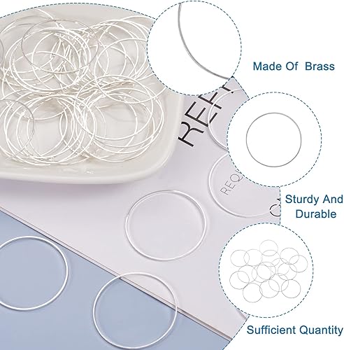 Miniatura 2 de FASHEWELRY 100 dijes redondos de latón con bisel abierto de 1.181 in, anillos de unión circulares plateados, dijes para colgar abalorios y hacer