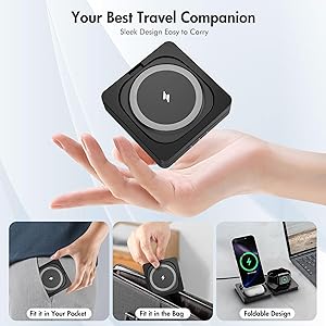Magnetic Wireless Charger for iPhone: 3 in 1 for Travel 15W Fast Charging Pad Foldable for iPhone 17 16e 16 15 14 13 12 Pro Max - for Apple Watch Ultra and AirPods Series Magnet Multiple Devices,Black