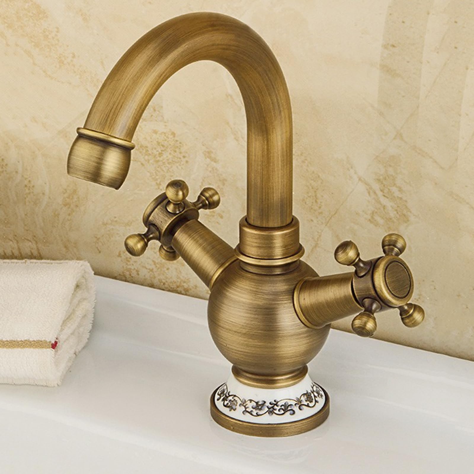 Mitigeur de lavabo en laiton antique résistant avec double commande rétro - 8