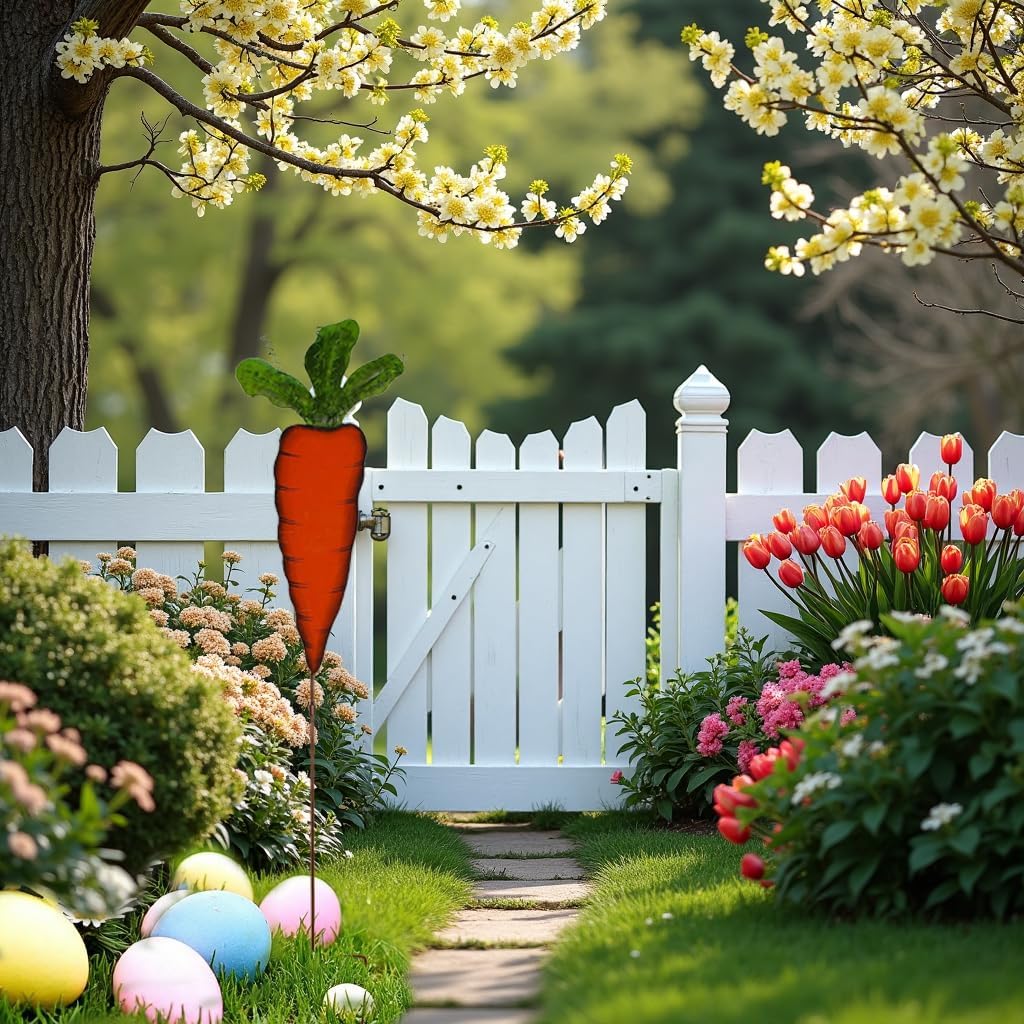 Metal Carrot Easter Decoration Outdoor Decorative Garden Stake, 32" H Carrot Yard Stake for Outside Lawn Patio Porch Spring Easter Decor