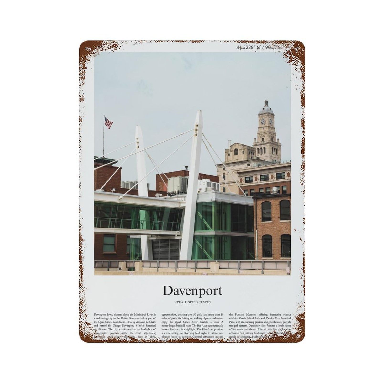 xiaoxiaoshen Davenport Iowa, United States, USA City Scenery Wall Decor Art Metal Tin Poster Modern Home Decor Art Home Bar Shop Decorations Vintage Sign 40x30cm