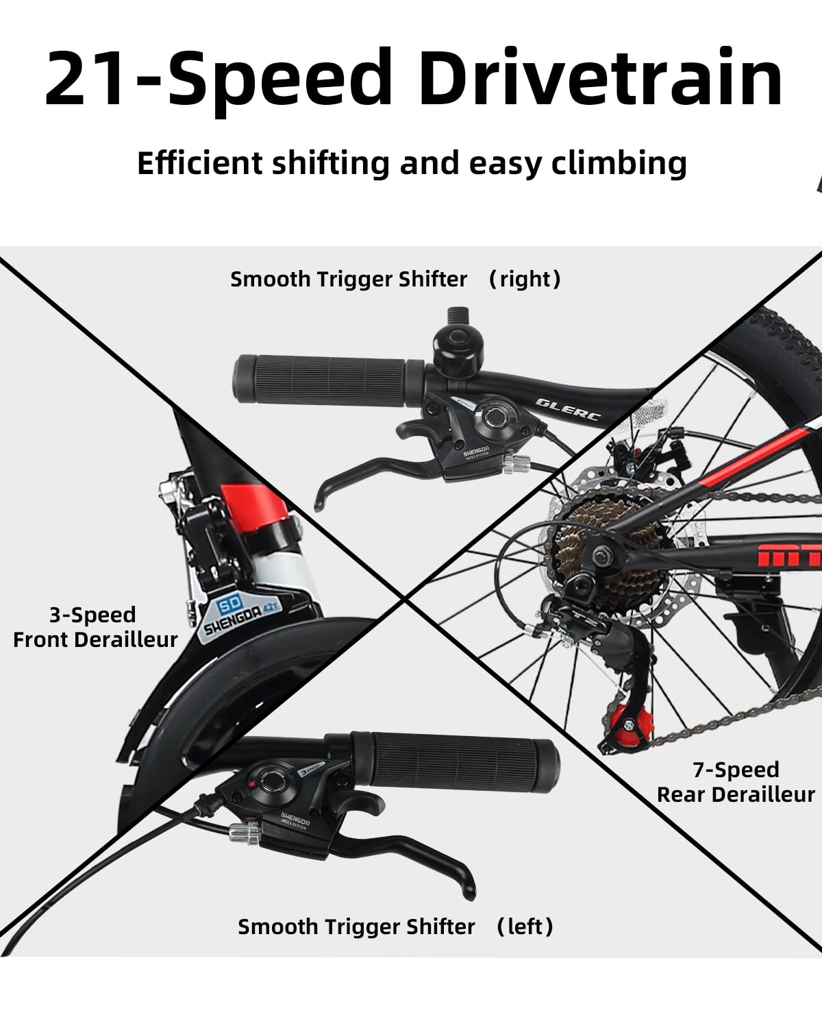 Glerc 20 24 Inch Kids Bike, Kids Mountain Bike for Boys and Girls Ages 6-14, 21-Speed Skyline Bicycle with Front Suspension and Disc Brakes, Multiple Colors
