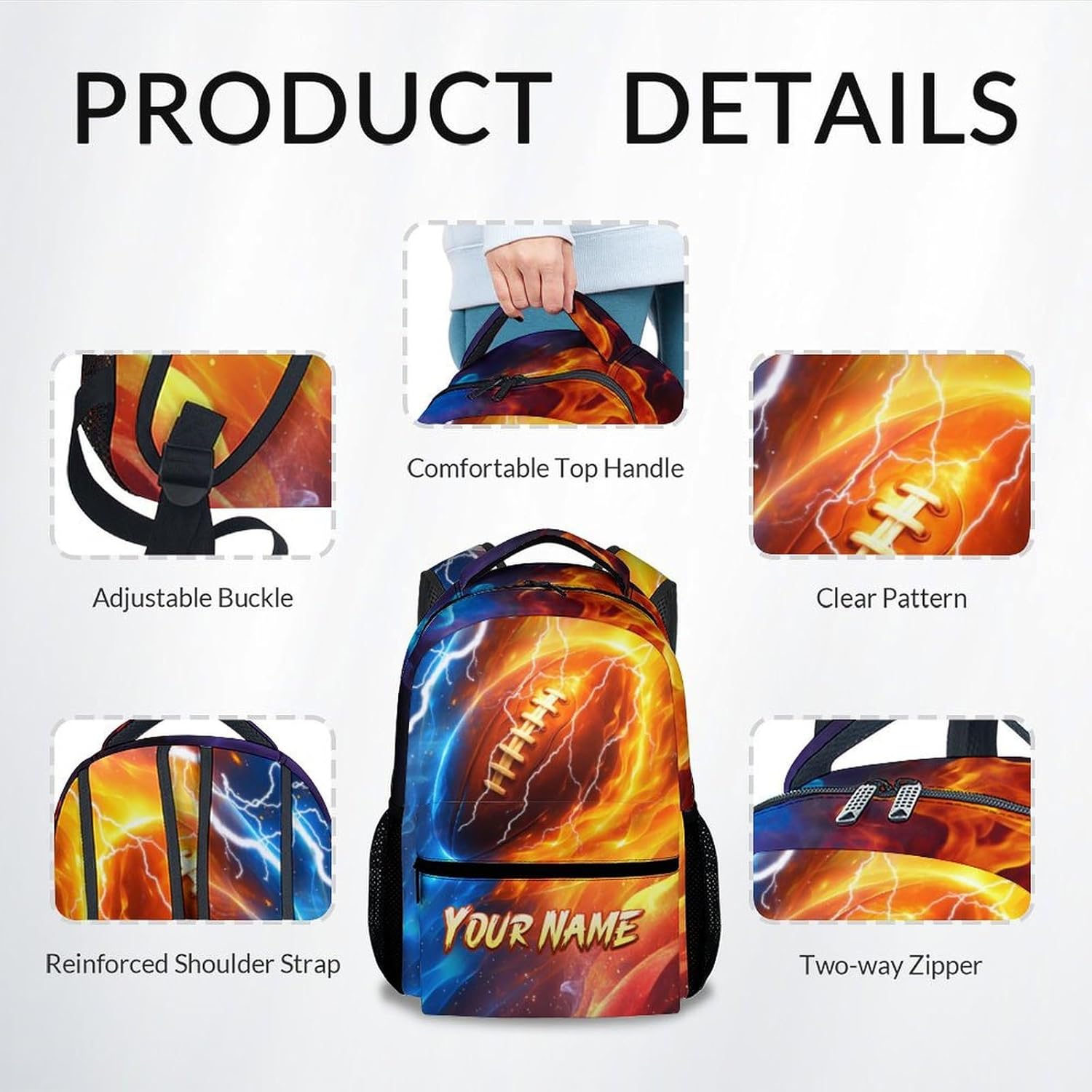 Kids Backpack, Personalized Football Backpacks for Boys, 17" Sports Bookbag for Primary, Custom Back to School Bag for Youth