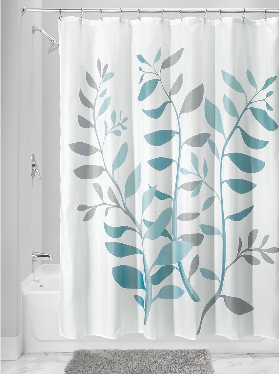 iDesign Laurel Fabric Polyester Shower Curtain, 72" x 72" - Gray/Blue