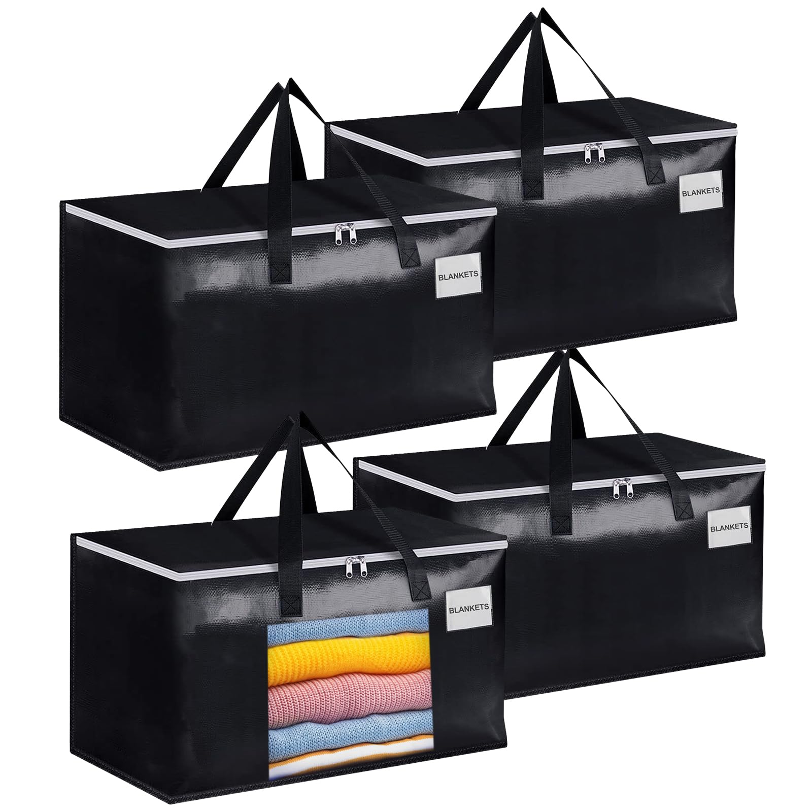 Minicoco 4 Packs, 90L Large Clothes Storage Bags, Closet Organizers and Storage with Reinforced Handle