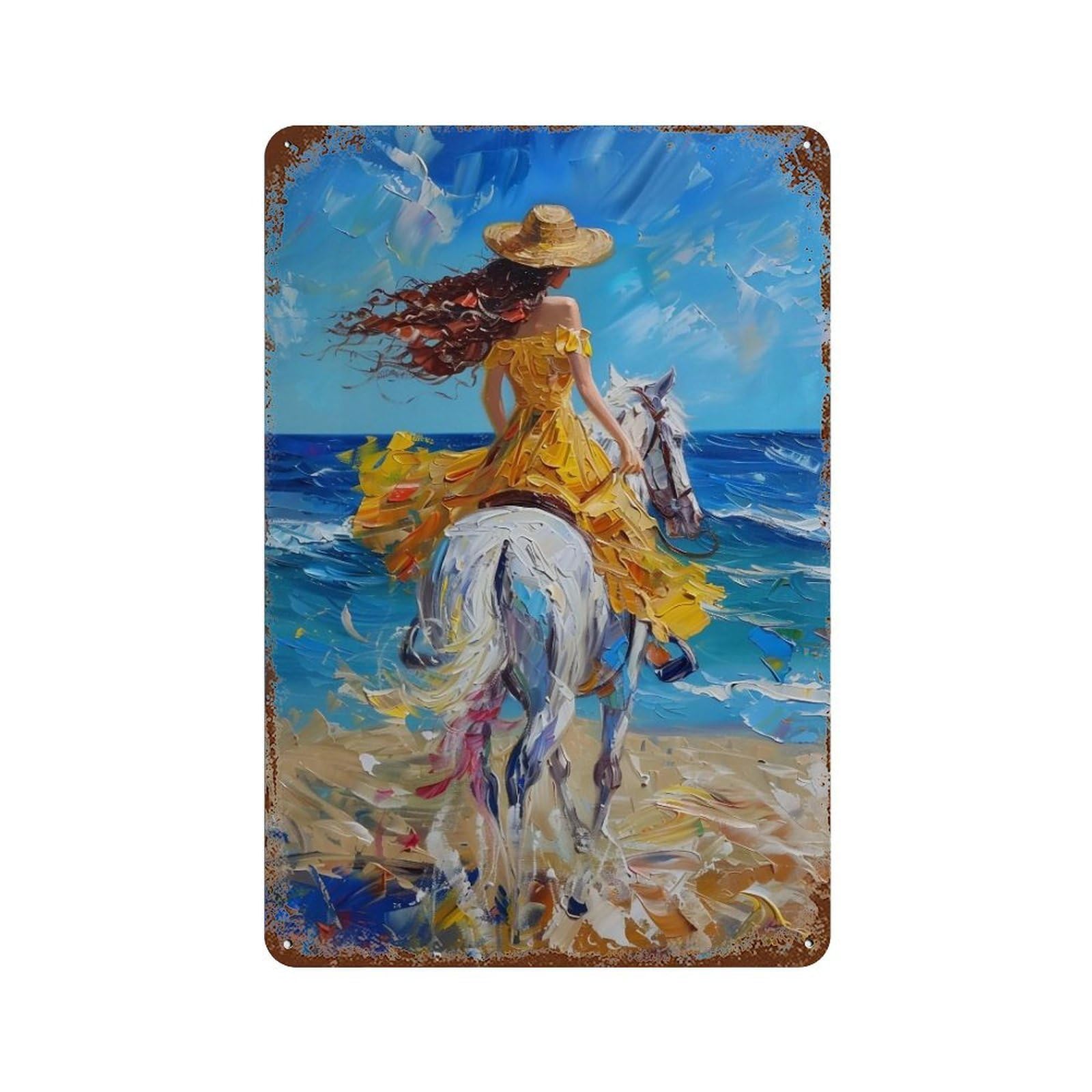 Hduryeyryy Multicolour Coastal Gallop In Yellow Gown 02 Wall Retro Iron Vintage Art Metal Tin Sign Poster Modern Home Cofffee Club Art Bar Shop Decor 30X20cm