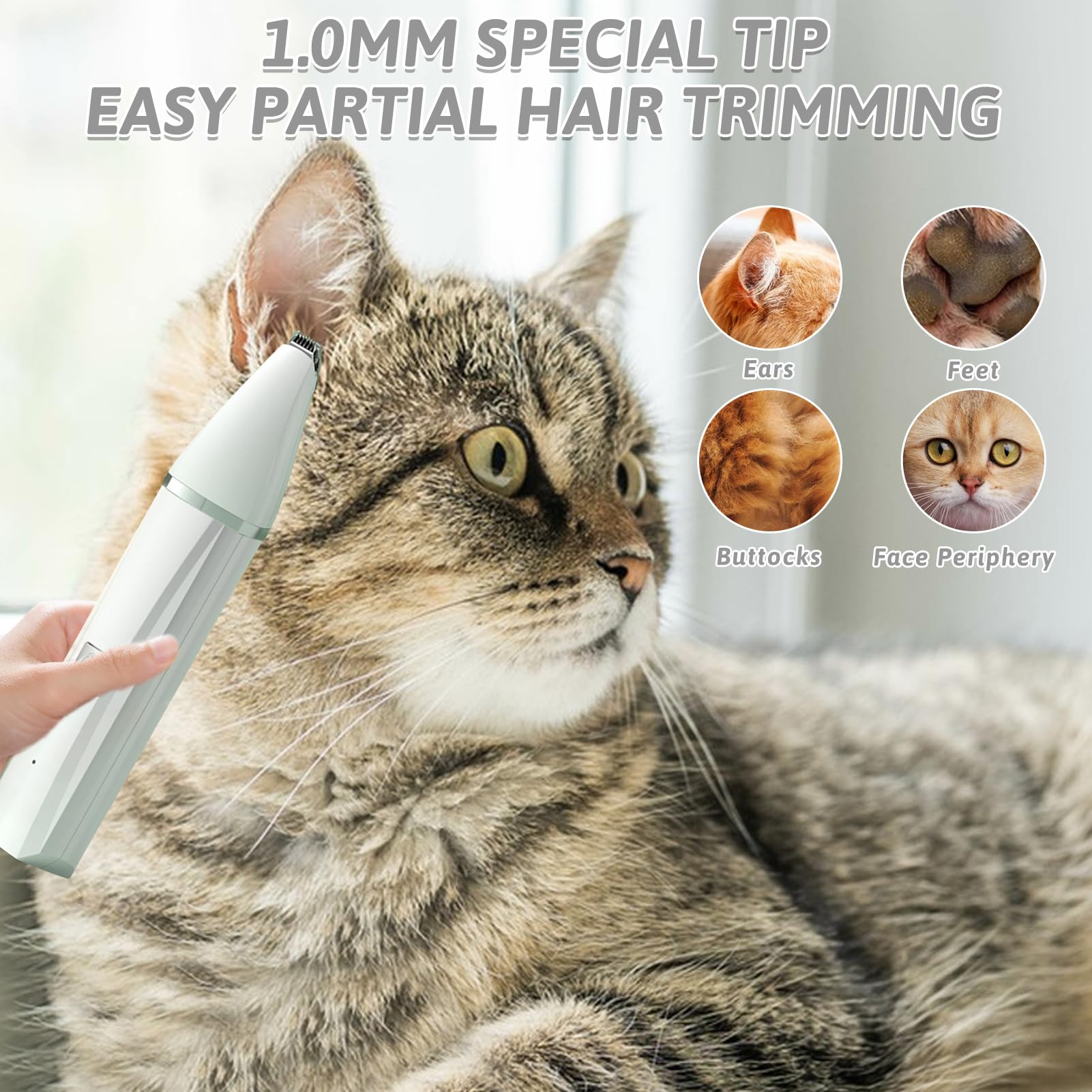 4 in 1 Leise Schermaschine Hunde Katzen, 4 Schneidköpfen für Haarschneidemaschine Pfotentrimmer Krallenschleifer Spliss Trimmer, Wasserdicht Hundeschermaschine für Pfoten Augen Gesicht Körper (Weiß)